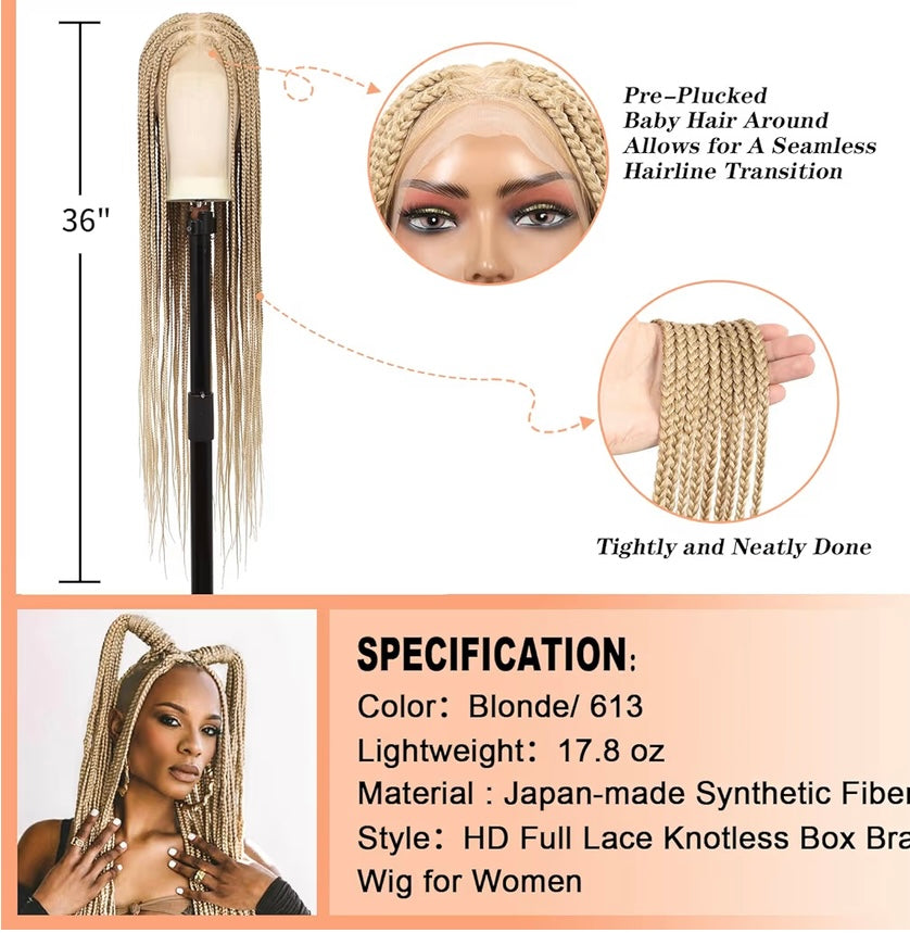 Knotless Braided Wigs 36 inch Blonde Braid Wig